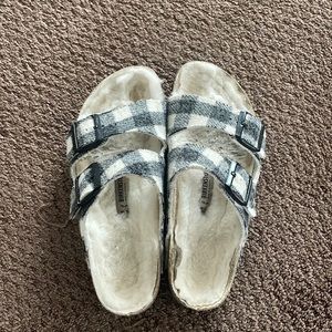 Birkenstock fuzzy slip on sandals